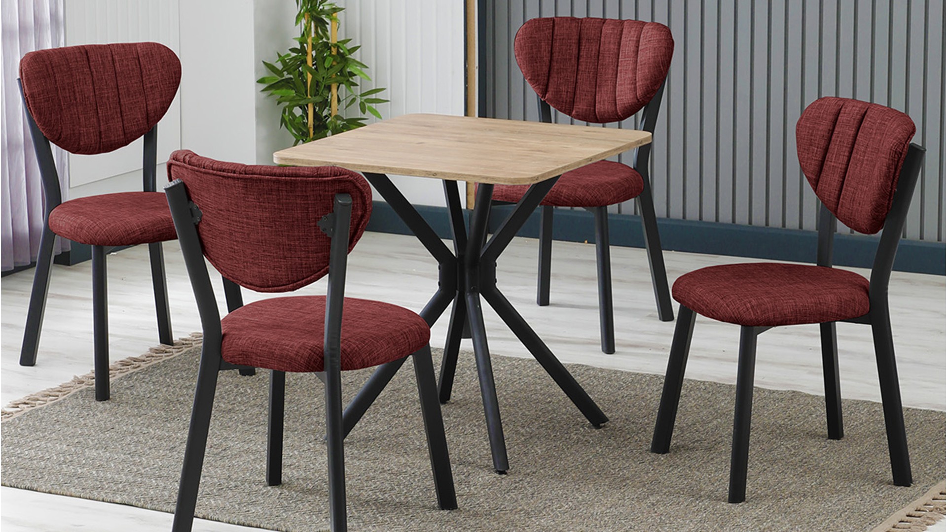 Elma 4 sandalyeli 70x70 cm Ceviz Bordo mutfak masa takımı