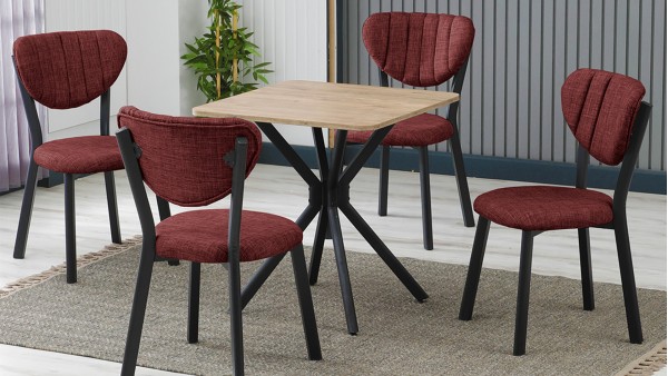 Elma 4 Sandalyeli Mutfak Masa Takımı – Kompakt Modern Tasarım-70x70 Ceviz - Bordo
