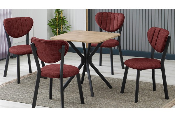 Elma 4 Sandalyeli Mutfak Masa Takımı – Kompakt Modern Tasarım-70x70 Ceviz - Bordo