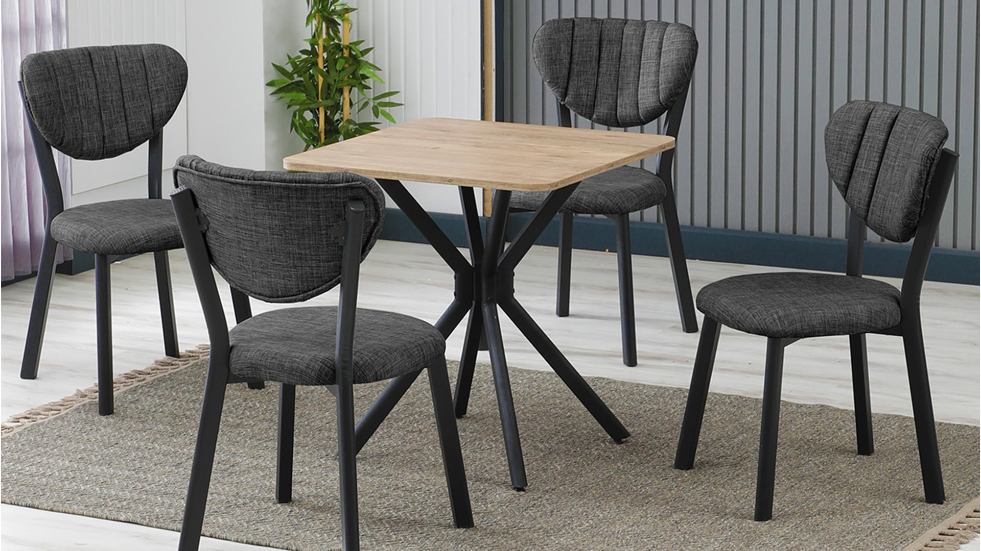 Elma 4 sandalyeli 70x70 cm Ceviz Füme mutfak masa takımı