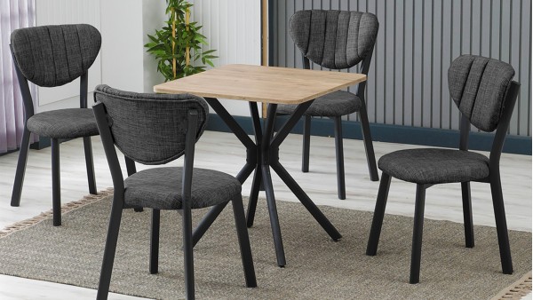 Elma 4 Sandalyeli Mutfak Masa Takımı – Kompakt Modern Tasarım-70x70 Ceviz - Füme