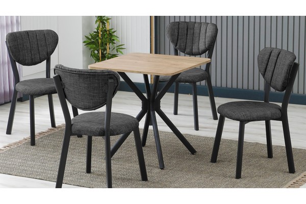 Elma 4 Sandalyeli Mutfak Masa Takımı – Kompakt Modern Tasarım-70x70 Ceviz - Füme