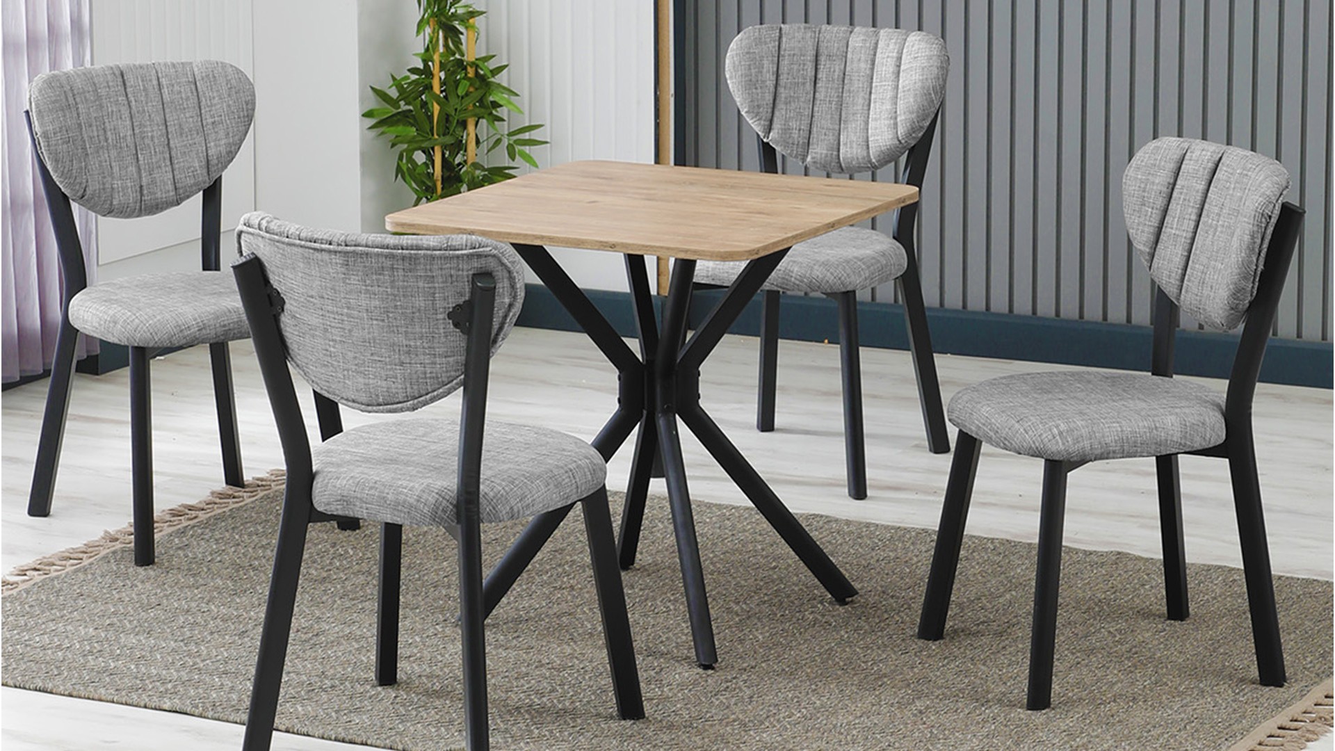 Elma 4 sandalyeli 70x70 cm Ceviz Gri mutfak masa takımı