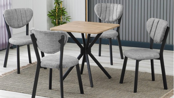 Elma 4 Sandalyeli Mutfak Masa Takımı – Kompakt Modern Tasarım-70x70 Ceviz - Gri