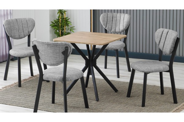 Elma 4 Sandalyeli Mutfak Masa Takımı – Kompakt Modern Tasarım-70x70 Ceviz - Gri