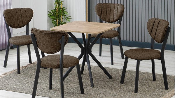 Elma 4 Sandalyeli Mutfak Masa Takımı – Kompakt Modern Tasarım-70x70 Ceviz - Kahve