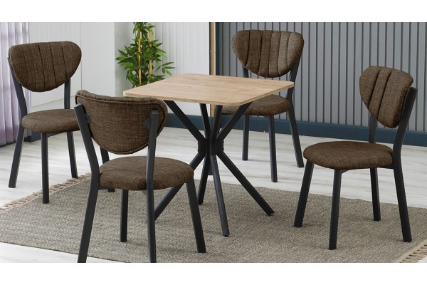 Elma 4 Sandalyeli Mutfak Masa Takımı – Kompakt Modern Tasarım-70x70 Ceviz - Kahve
