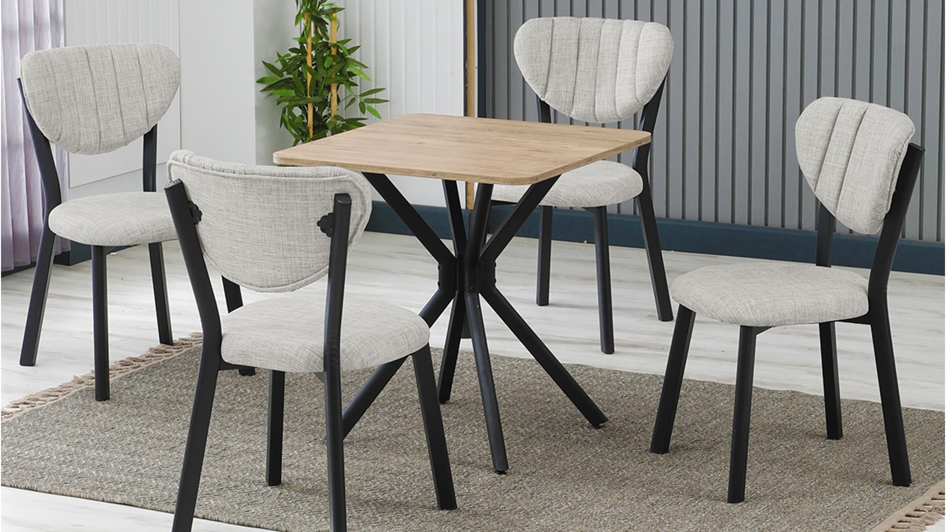 Elma 4 sandalyeli 70x70 cm Ceviz Krem mutfak masa takımı