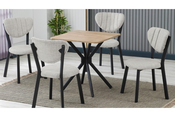 Elma 4 Sandalyeli Mutfak Masa Takımı – Kompakt Modern Tasarım-70x70 Ceviz - Krem