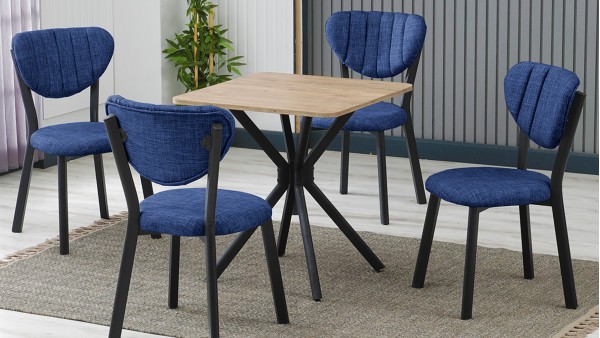 Elma 4 Sandalyeli Mutfak Masa Takımı – Kompakt Modern Tasarım-70x70 Ceviz - Lacivert