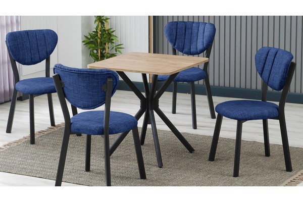 Elma 4 Sandalyeli Mutfak Masa Takımı – Kompakt Modern Tasarım-70x70 Ceviz - Lacivert