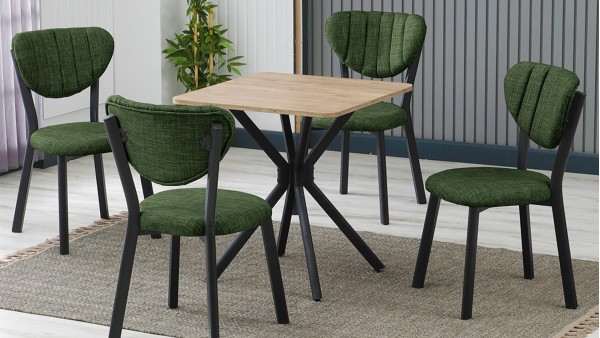 Elma 4 Sandalyeli Mutfak Masa Takımı – Kompakt Modern Tasarım-70x70 Ceviz - Yeşil