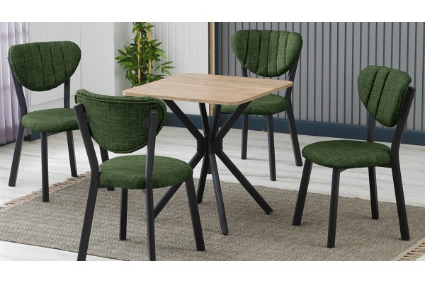 Elma 4 Sandalyeli Mutfak Masa Takımı – Kompakt Modern Tasarım-70x70 Ceviz - Yeşil