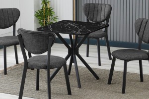Elma 4 sandalyeli 70x70 cm Siyah mermer desenli Füme mutfak masa takımı