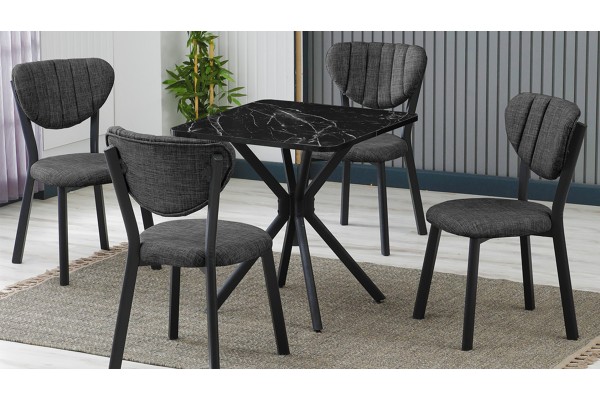 Elma 4 Sandalyeli Mutfak Masa Takımı – Kompakt Modern Tasarım-70x70 Siyah Mermer - Füme