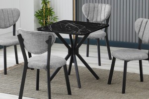 Elma 4 sandalyeli 70x70 cm Siyah mermer desenli Gri mutfak masa takımı