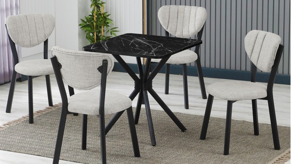 Elma 4 Sandalyeli Mutfak Masa Takımı – Kompakt Modern Tasarım-70x70 Siyah Mermer - Krem