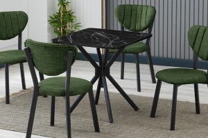 Elma 4 sandalyeli 70x70 cm Siyah mermer desenli Yeşil mutfak masa takımı