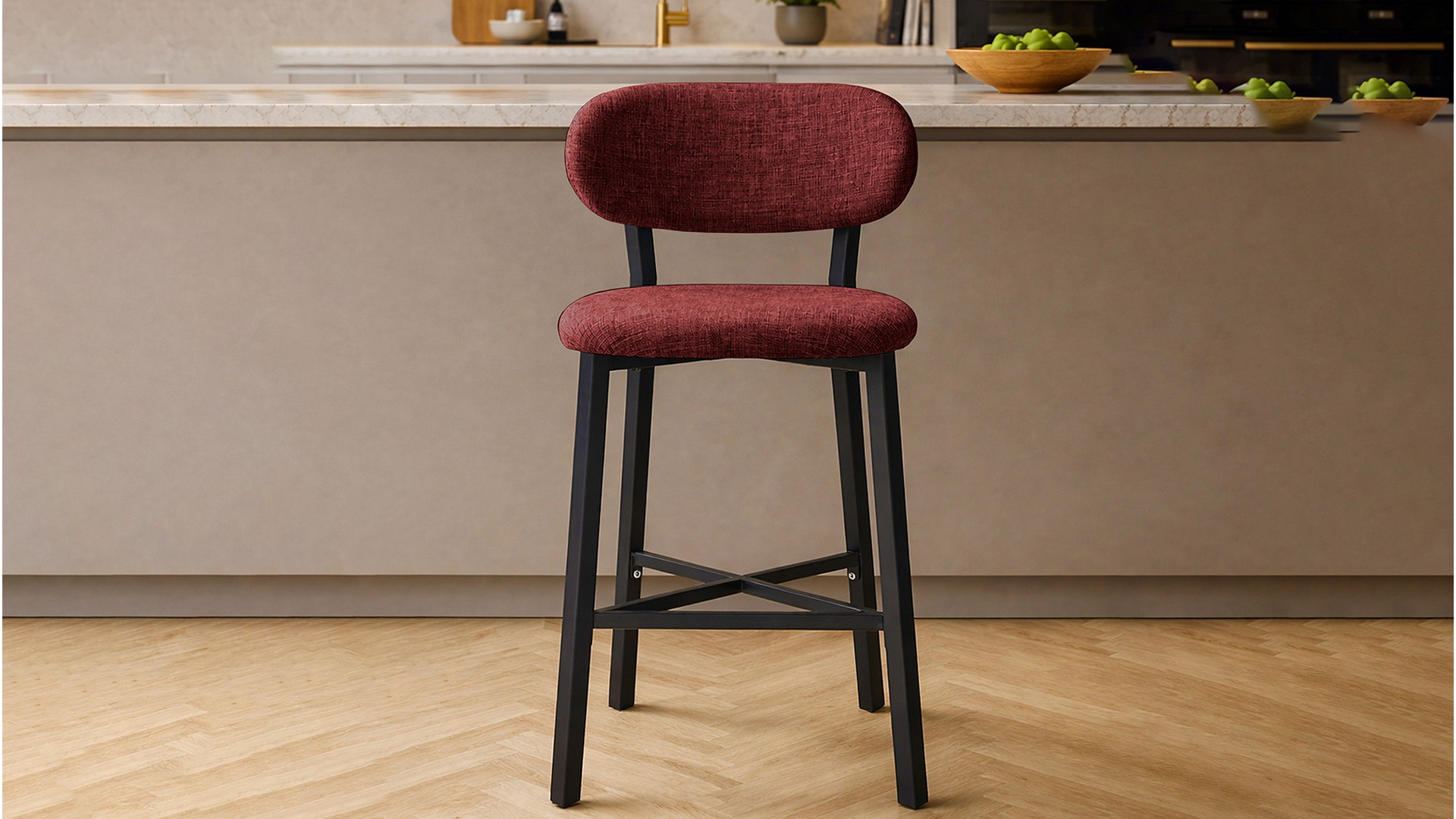 Luna Prime keten kumaş Bordo metal bar sandalyesi