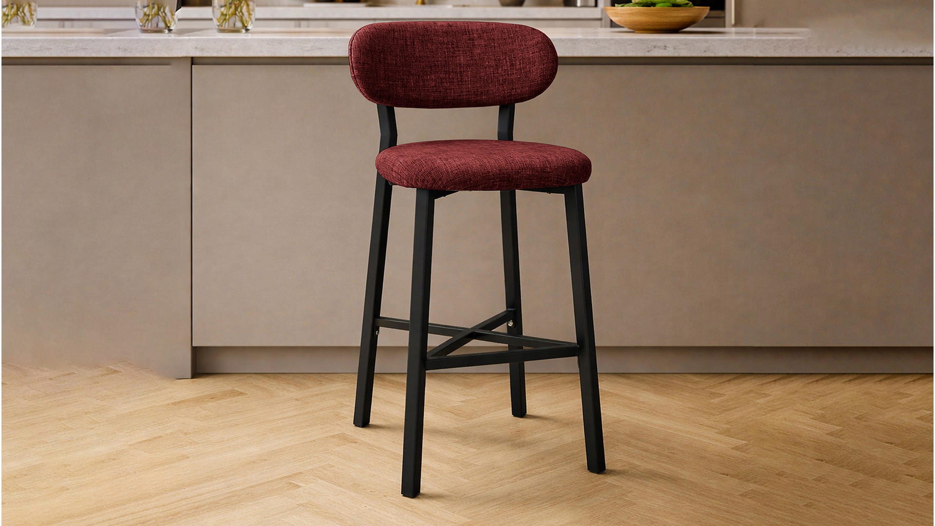 Luna Prime keten kumaş Bordo metal bar sandalyesi