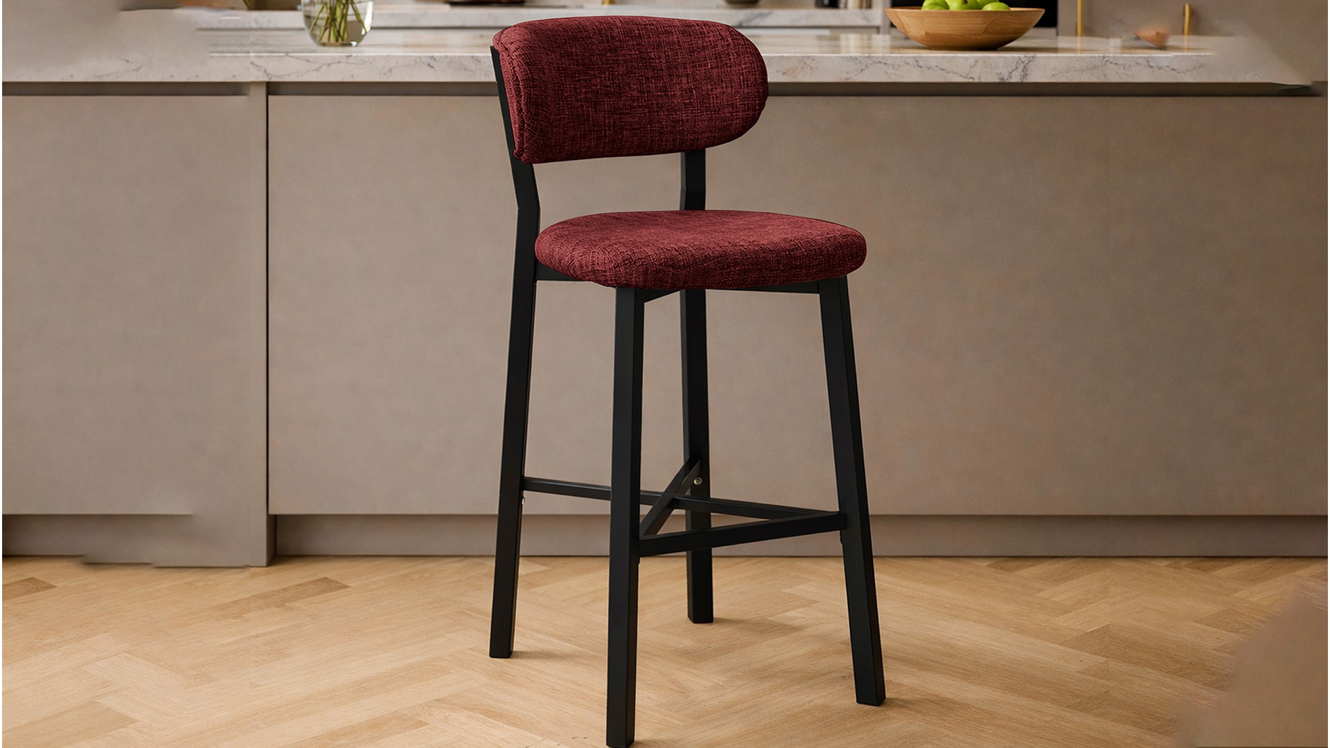 Luna Prime keten kumaş Bordo metal bar sandalyesi