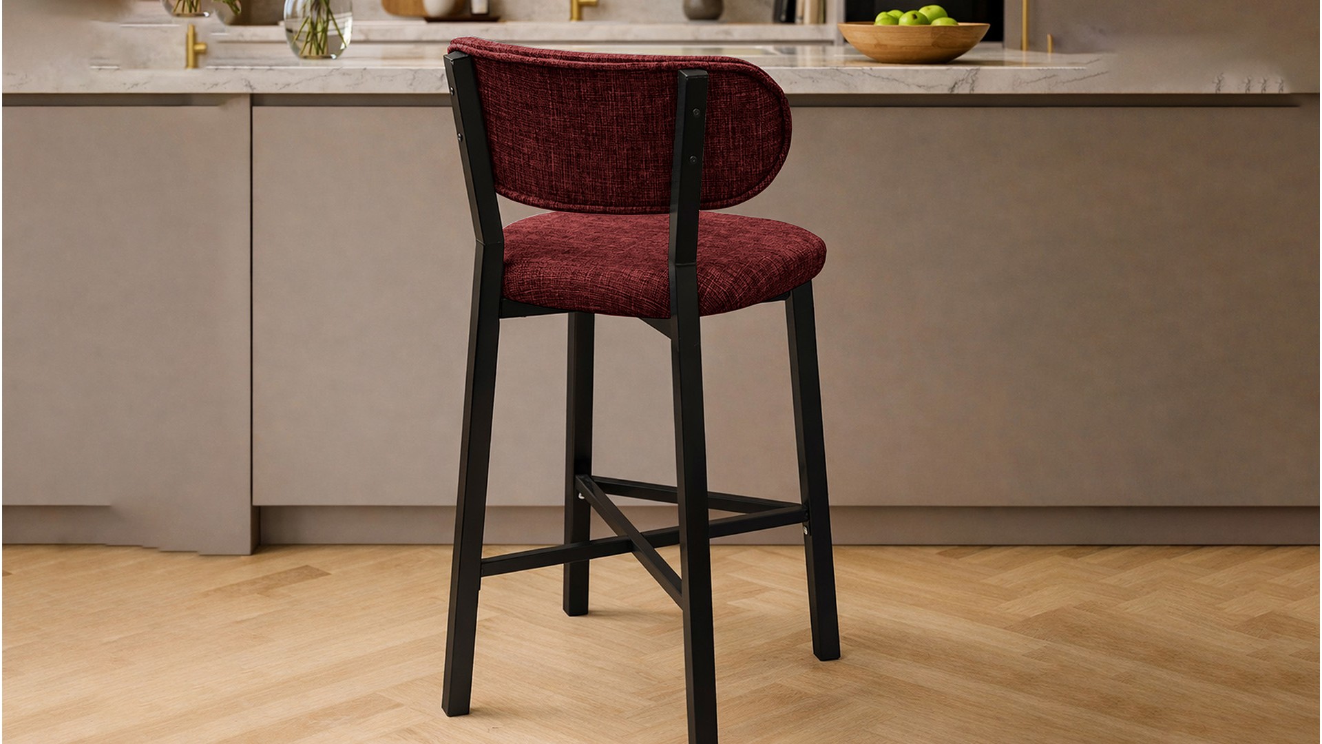 Luna Prime keten kumaş Bordo metal bar sandalyesi