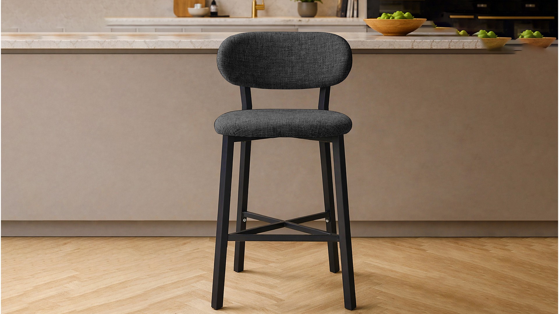 Luna Prime keten kumaş Füme metal bar sandalyesi