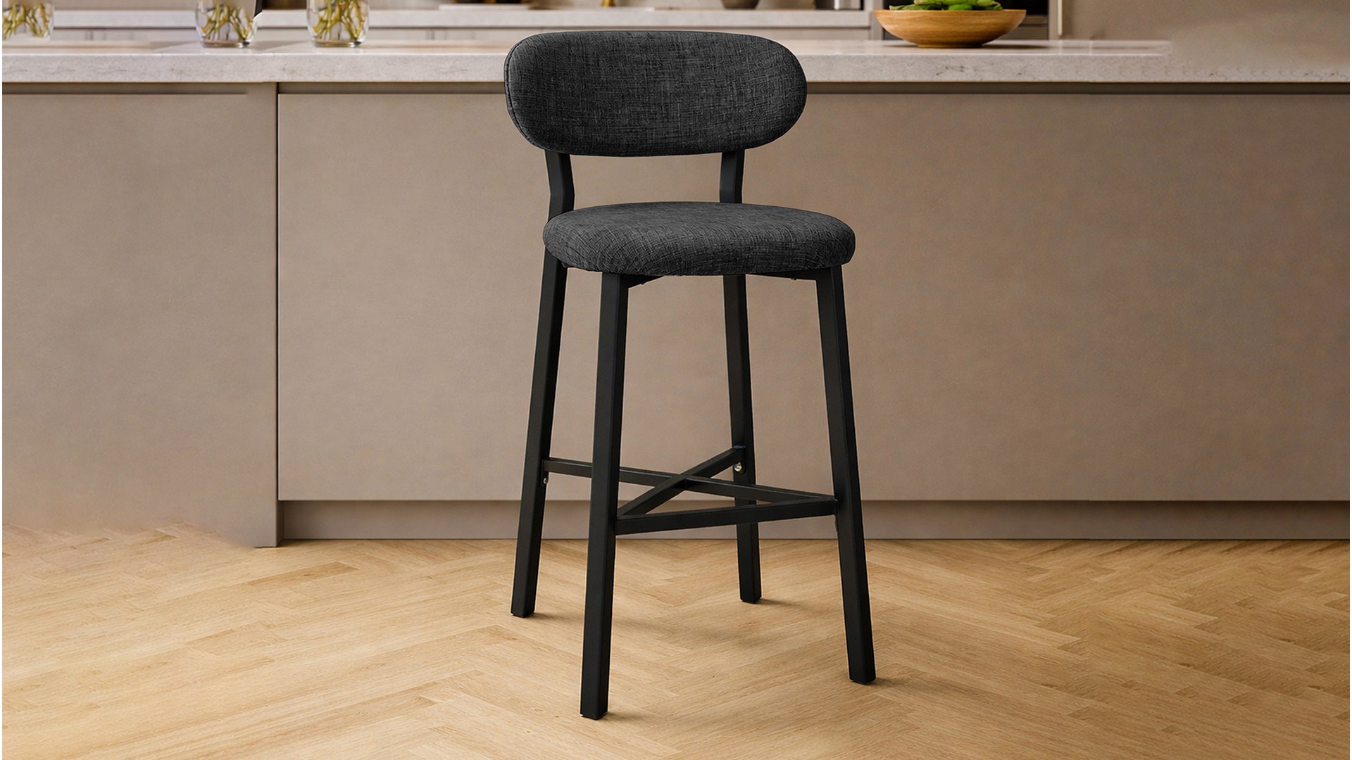 Luna Prime keten kumaş Füme metal bar sandalyesi
