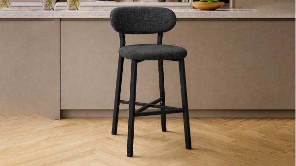Luna Prime Bar Sandalyesi 65 cm – Keten Kumaş, 30x30 Metal Profil, Sırt Destekli Mutfak Ada Sandalyesi - Füme