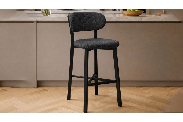 Luna Prime Bar Sandalyesi 65 cm – Keten Kumaş, 30x30 Metal Profil, Sırt Destekli Mutfak Ada Sandalyesi - Füme