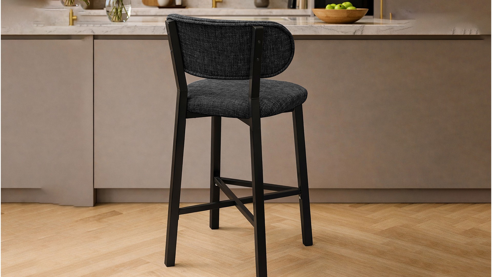 Luna Prime keten kumaş Füme metal bar sandalyesi