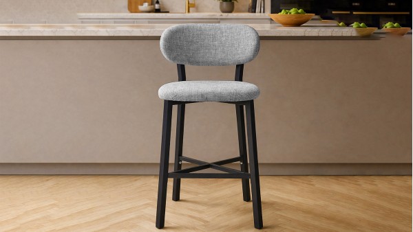 Luna Prime Bar Sandalyesi 65 cm – Keten Kumaş, 30x30 Metal Profil, Sırt Destekli Mutfak Ada Sandalyesi - Gri