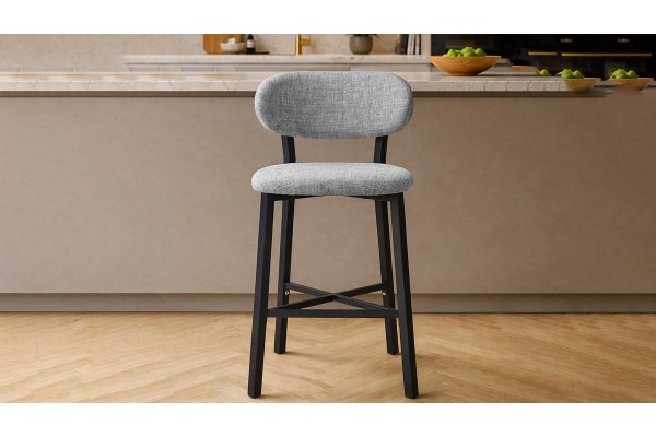 Luna Prime Bar Sandalyesi 65 cm – Keten Kumaş, 30x30 Metal Profil, Sırt Destekli Mutfak Ada Sandalyesi - Gri