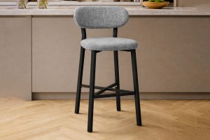 Luna Prime keten kumaş Gri metal bar sandalyesi