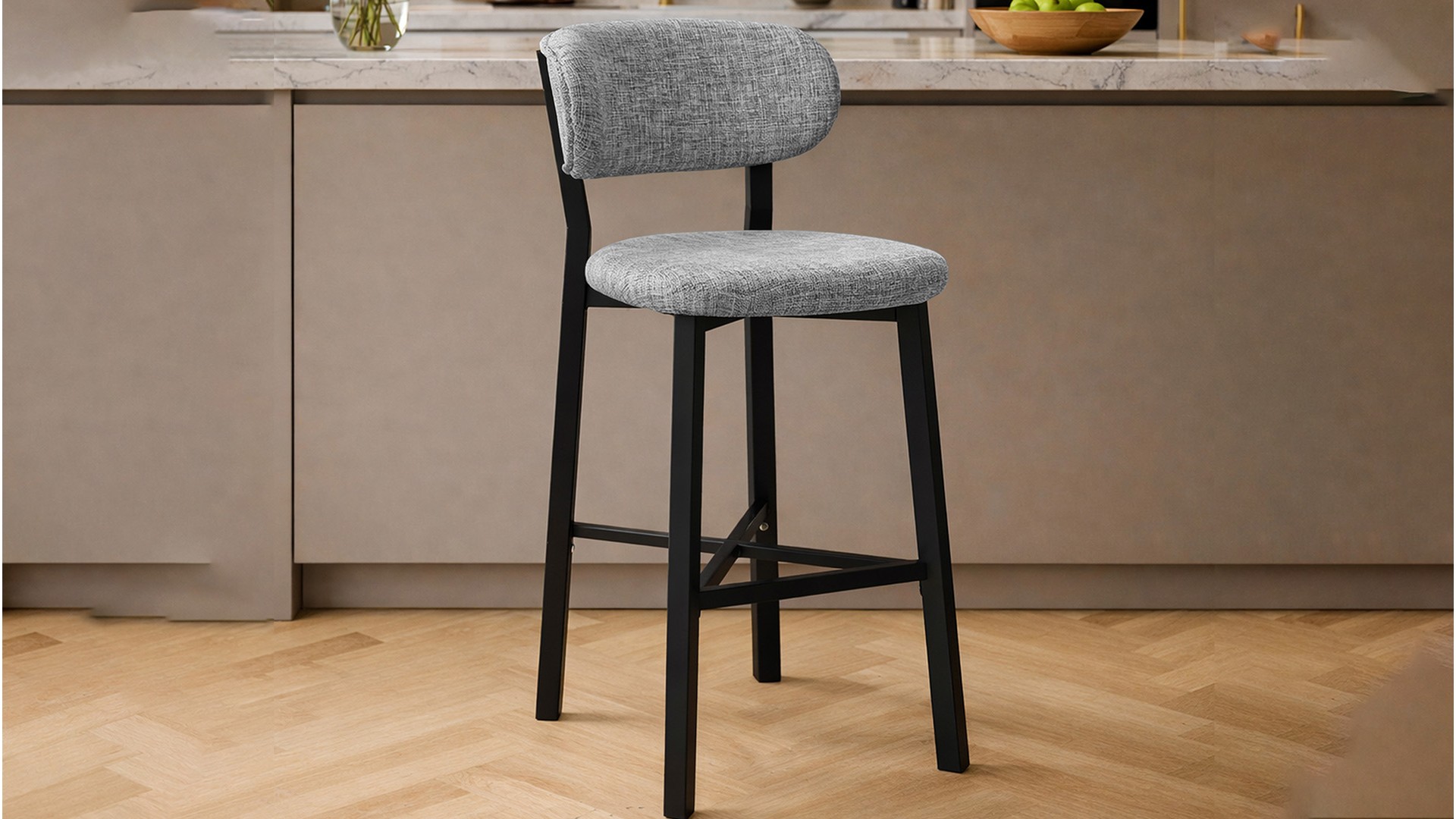 Luna Prime keten kumaş Gri metal bar sandalyesi