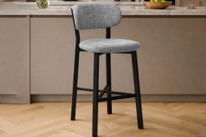 Luna Prime keten kumaş Gri metal bar sandalyesi