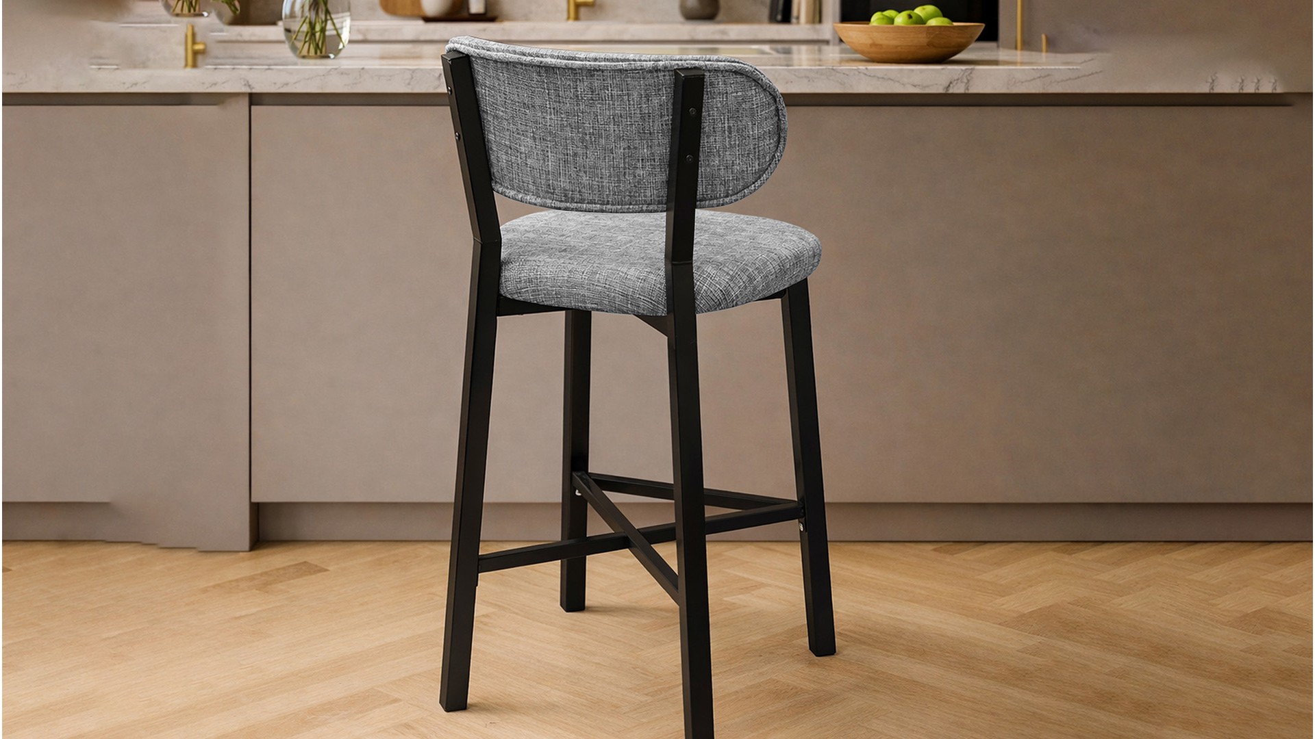 Luna Prime keten kumaş Gri metal bar sandalyesi