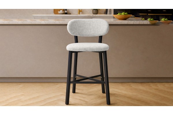 Luna Prime Bar Sandalyesi 65 cm – Keten Kumaş, 30x30 Metal Profil, Sırt Destekli Mutfak Ada Sandalyesi - Krem