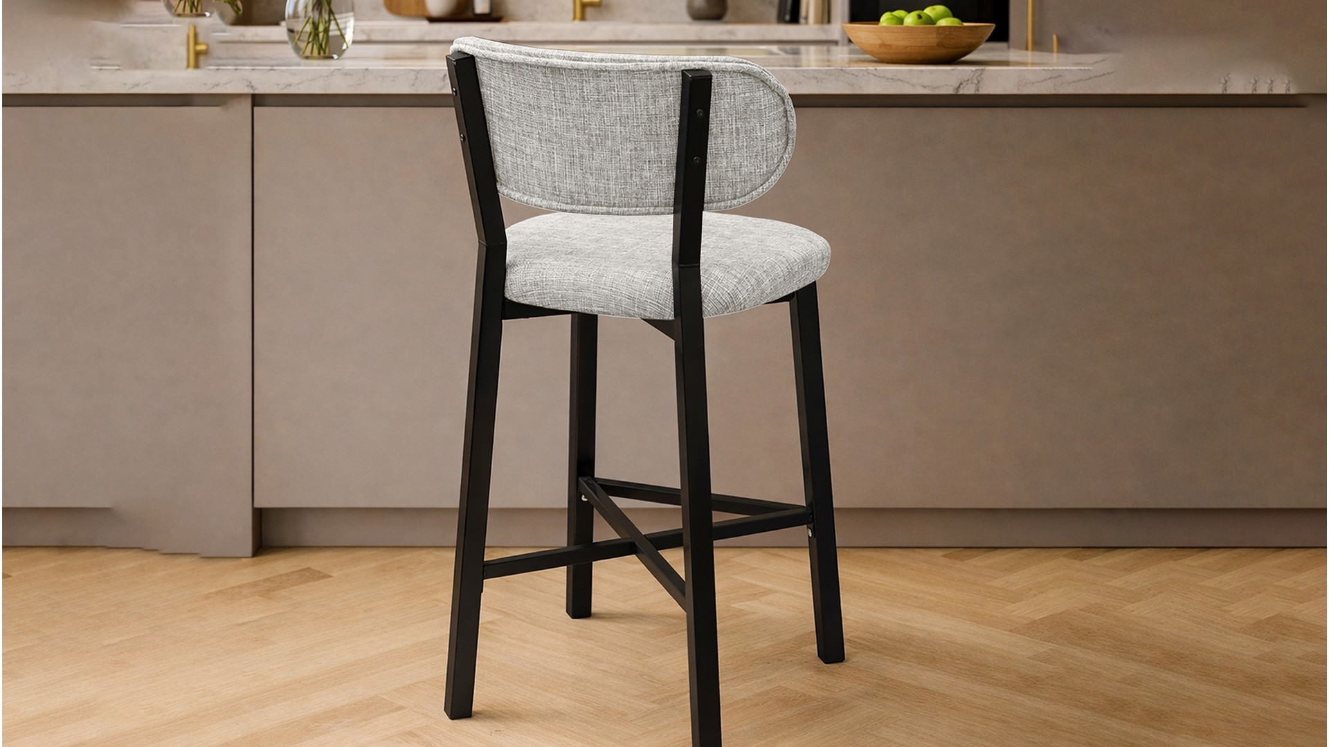 Luna Prime keten kumaş Krem metal bar sandalyesi
