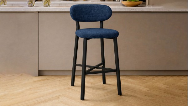Luna Prime Bar Sandalyesi 65 cm – Keten Kumaş, 30x30 Metal Profil, Sırt Destekli Mutfak Ada Sandalyesi - Lacivert