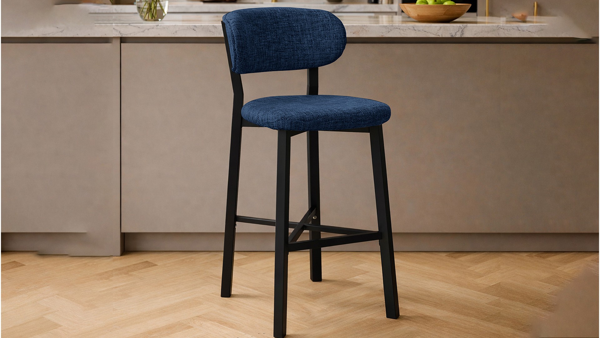 Luna Prime keten kumaş Lacivert metal bar sandalyesi