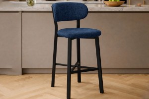 Luna Prime keten kumaş Lacivert metal bar sandalyesi