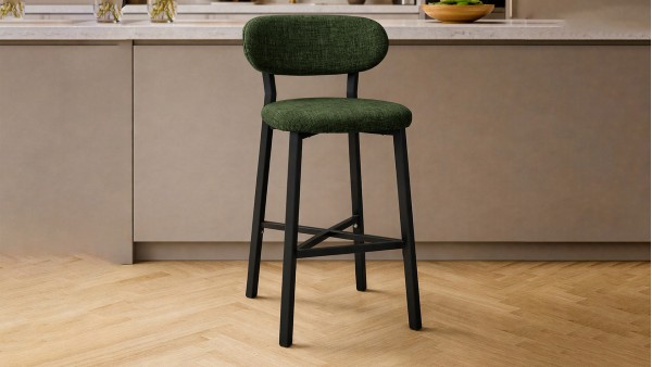 Luna Prime Bar Sandalyesi 65 cm – Keten Kumaş, 30x30 Metal Profil, Sırt Destekli Mutfak Ada Sandalyesi - Yeşil
