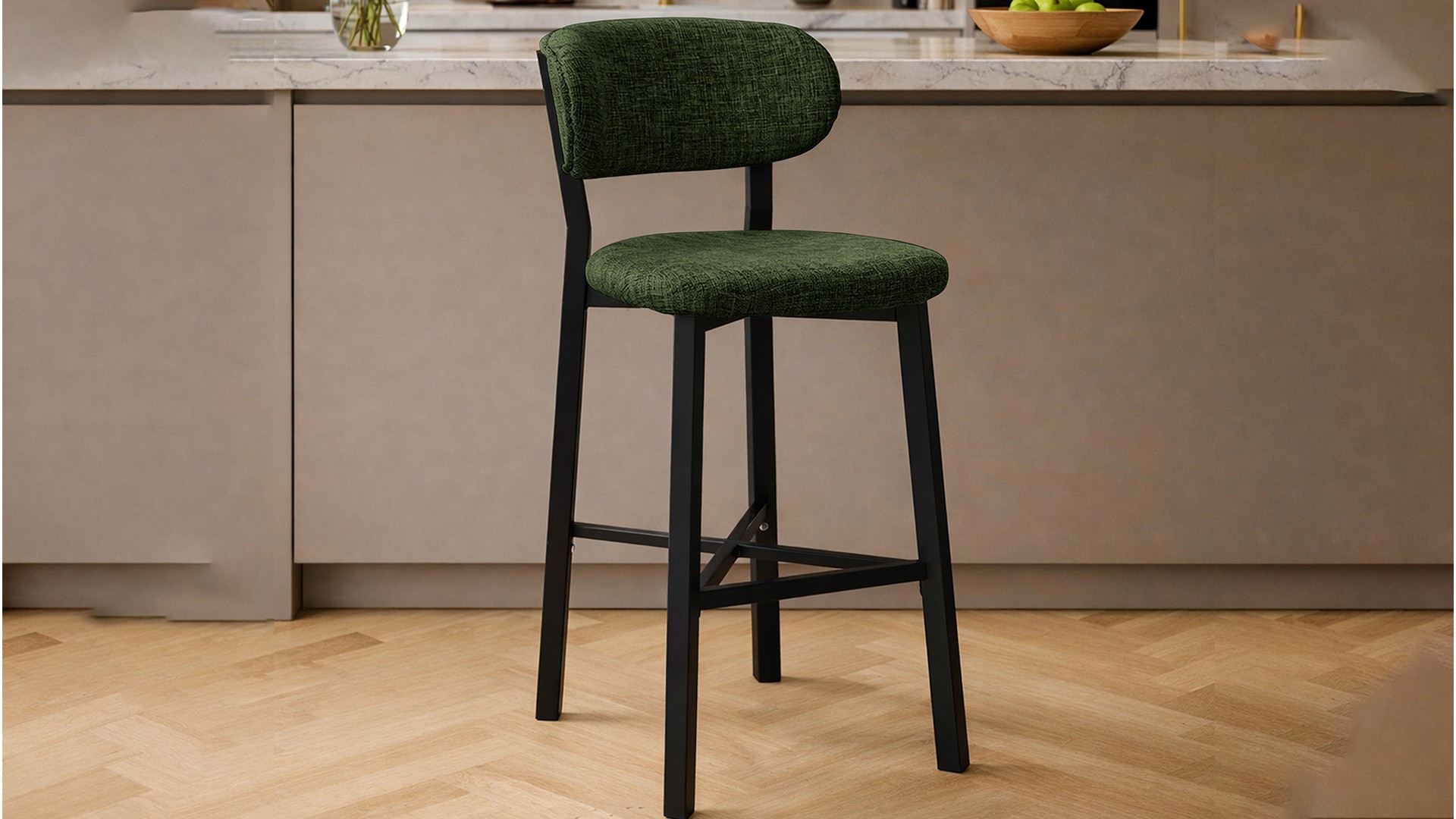 Luna Prime keten kumaş Yeşil metal bar sandalyesi