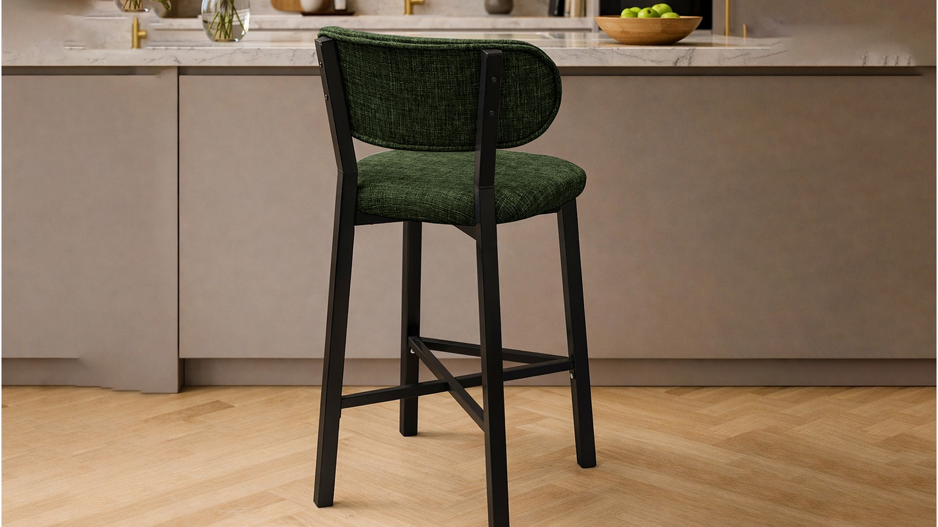 Luna Prime keten kumaş Yeşil metal bar sandalyesi