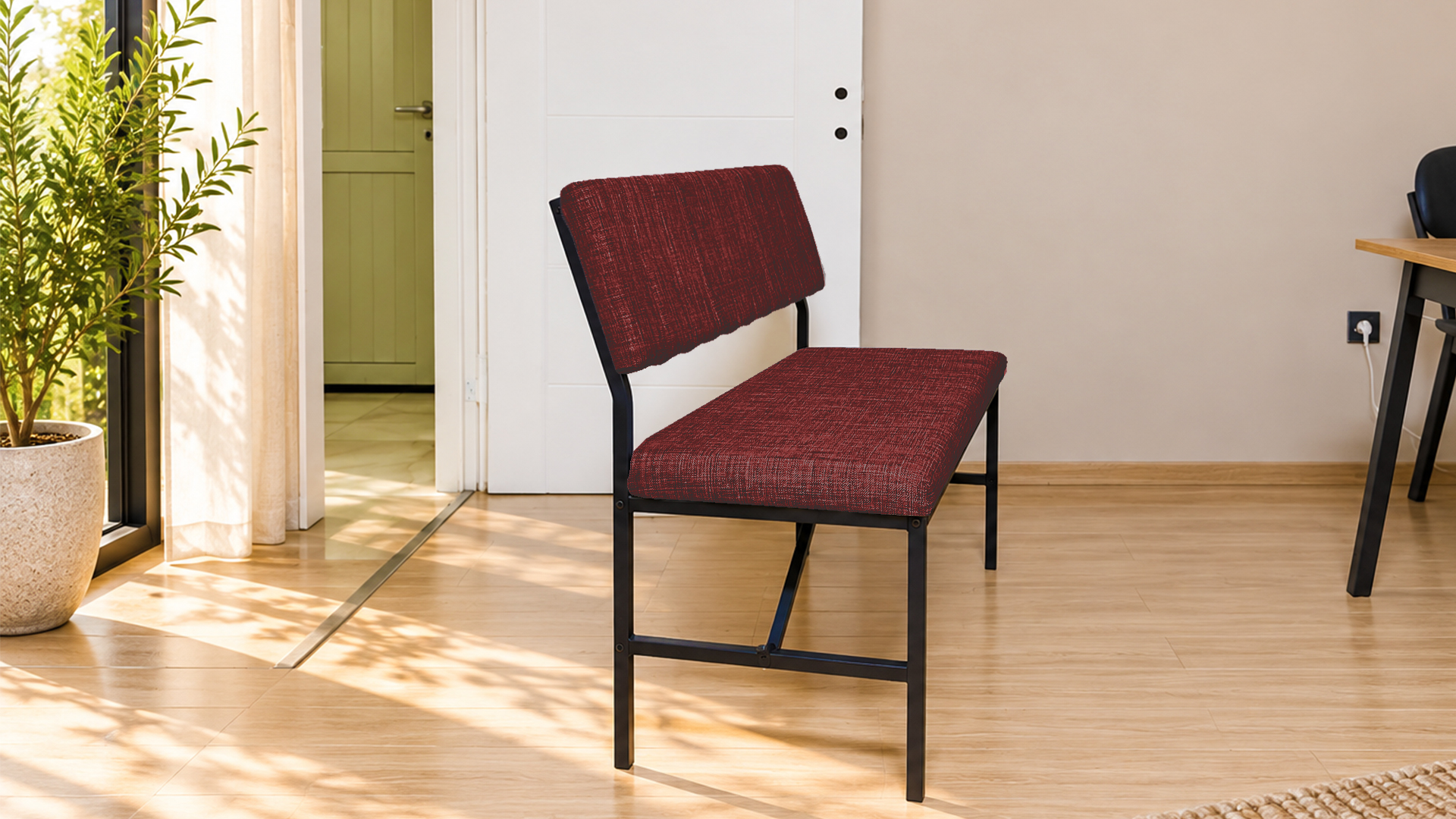 Melody Bordo kumaşlı metal bench oturma bankı