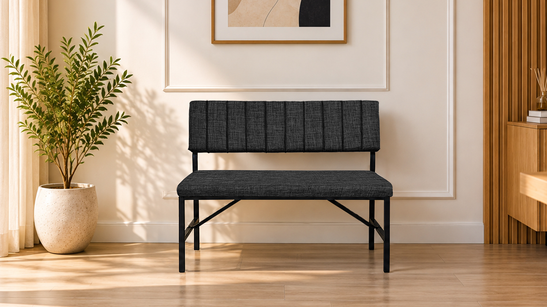 Melody Antrasit kumaşlı metal bench oturma bankı