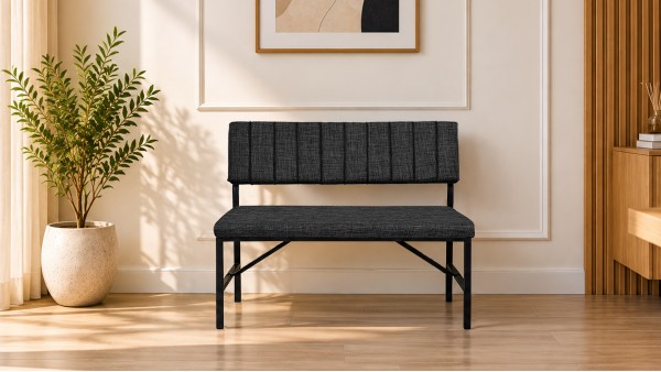 Melody Keten Kumaşlı Metal Mutfak Bankı – 90 cm Yemek Masası Bench Antrasit