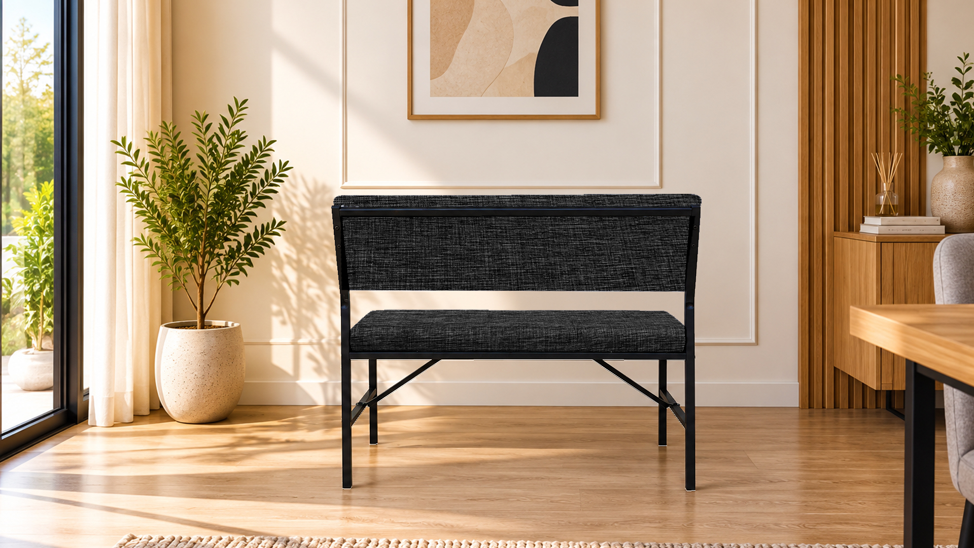 Melody Antrasit kumaşlı metal bench oturma bankı