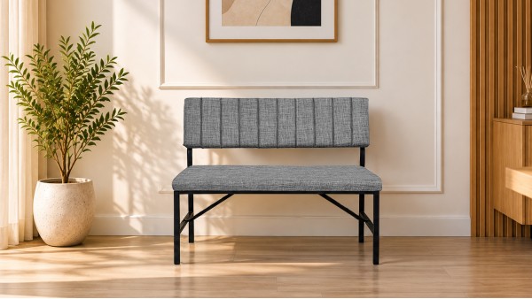 Melody Keten Kumaşlı Metal Mutfak Bankı – 90 cm Yemek Masası Bench Gri